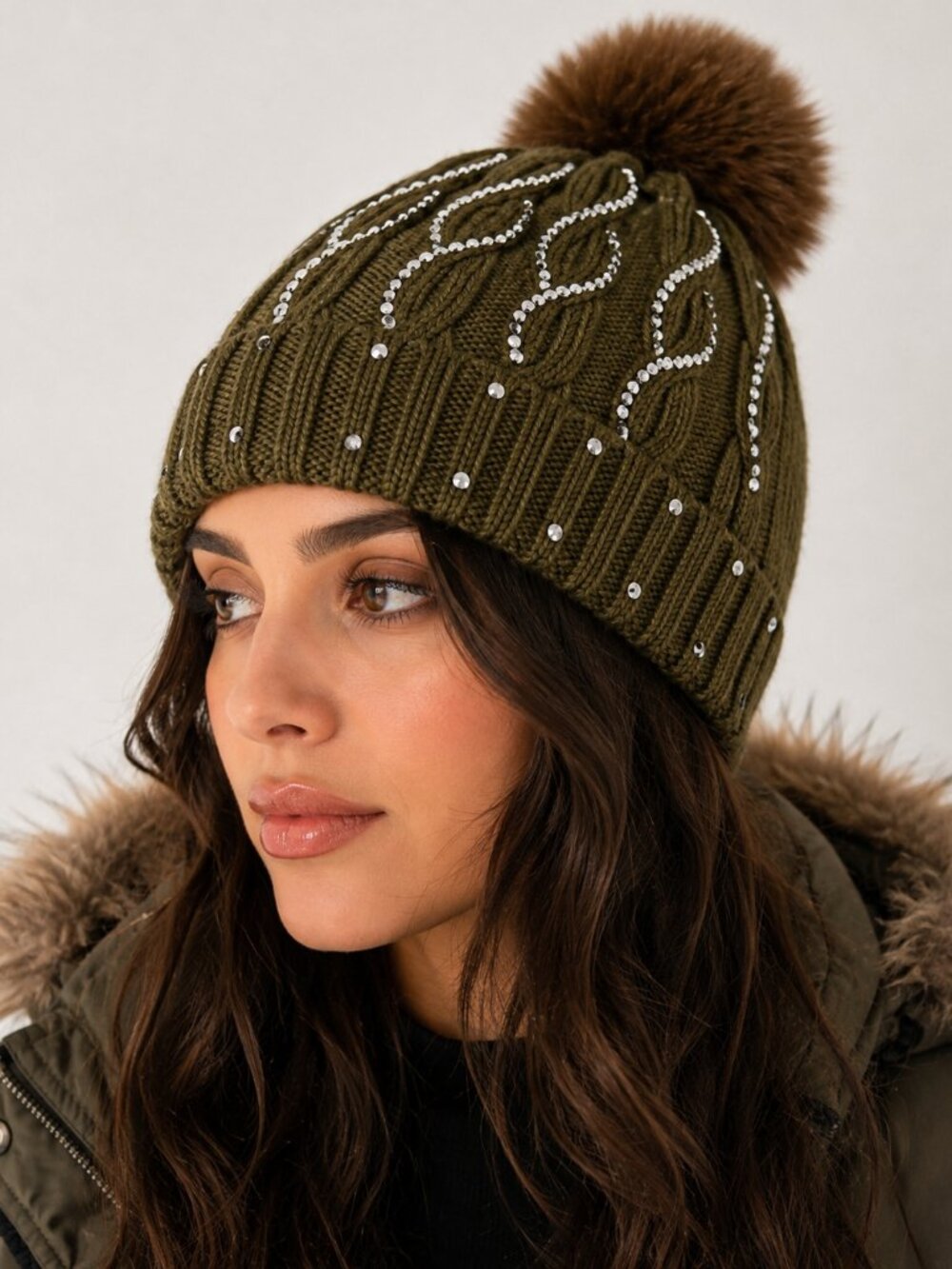 CoG New York Olive Beanie with Pom Pom.